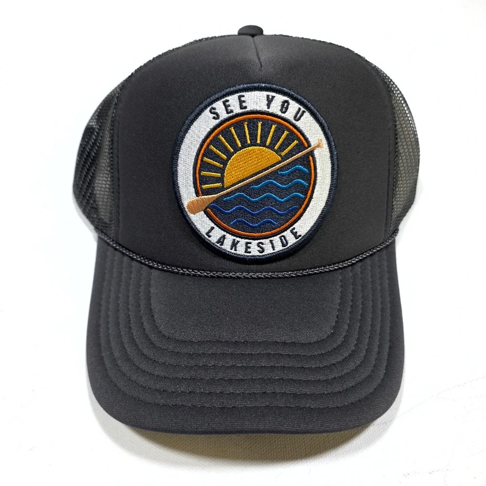Port Sandz Trucker Hat Mens Surf Black See You Lakeside Patch Snapback Mesh Cap